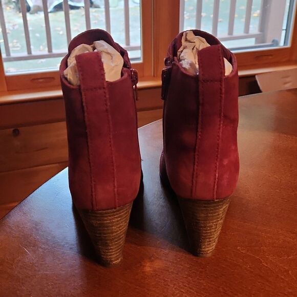 Diba Blake Leather Suede Ankle Lace Up & Zip Up Wedge Heeled Boots, Burgundy - Picture 3 of 10